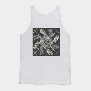 Boho charcoal and off white circle artwork. Original hand-drawn boho sun pattern. Calm black and white trendy pattern in minimalistic style. Tank Top